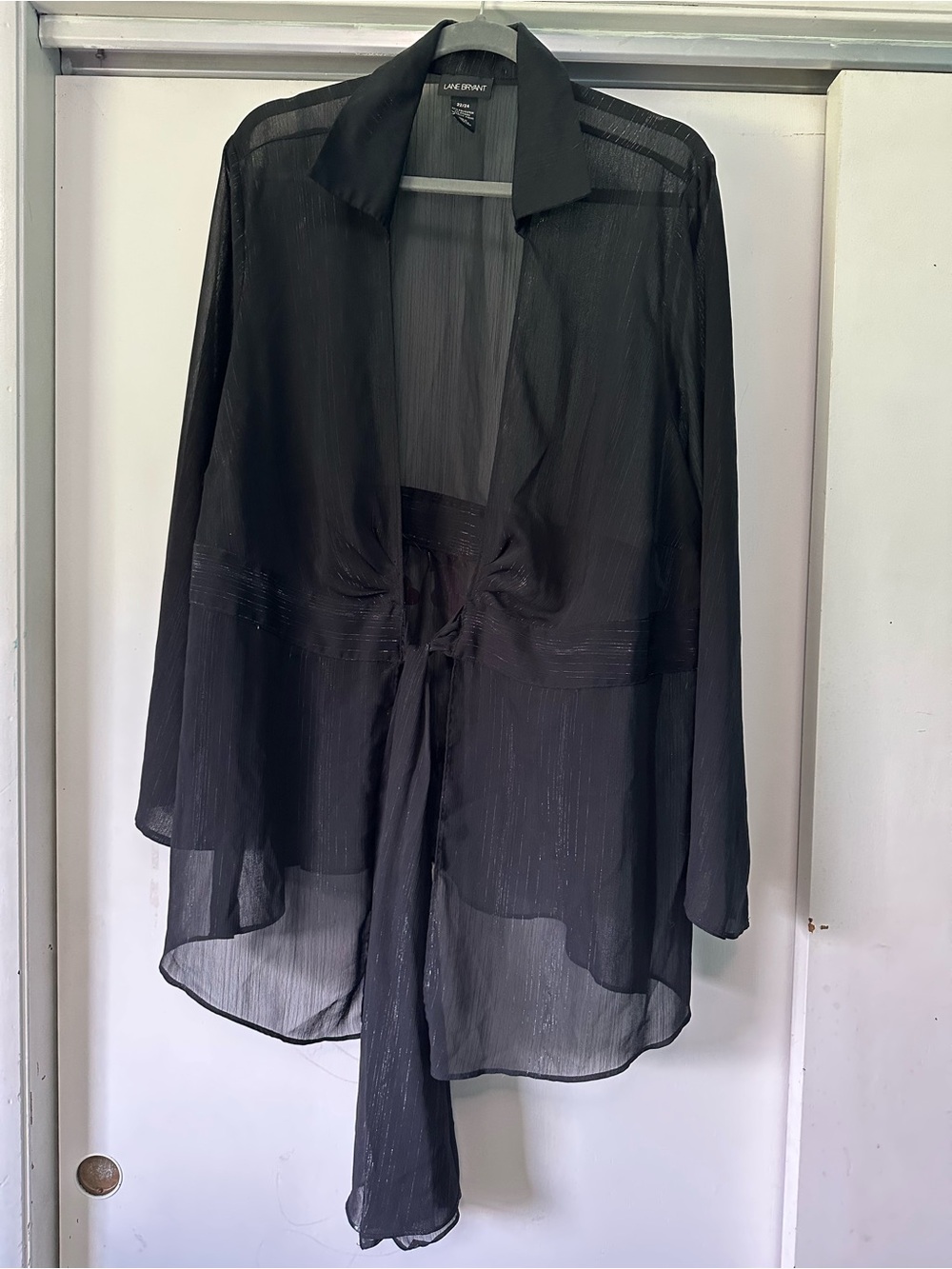 Lane Bryant Black Sheer Tie-Front Tunic Blouse